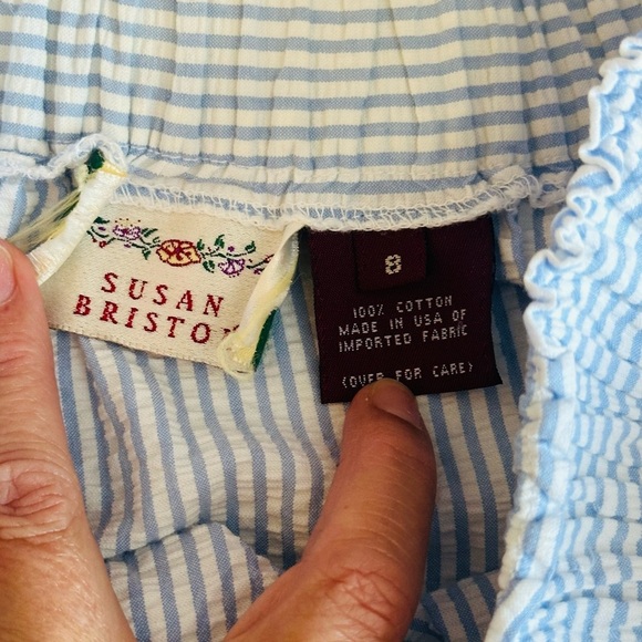 Susan Bristol Vintage Blue seersucker Pleated Maxi Skirt size 8 - Picture 4 of 6